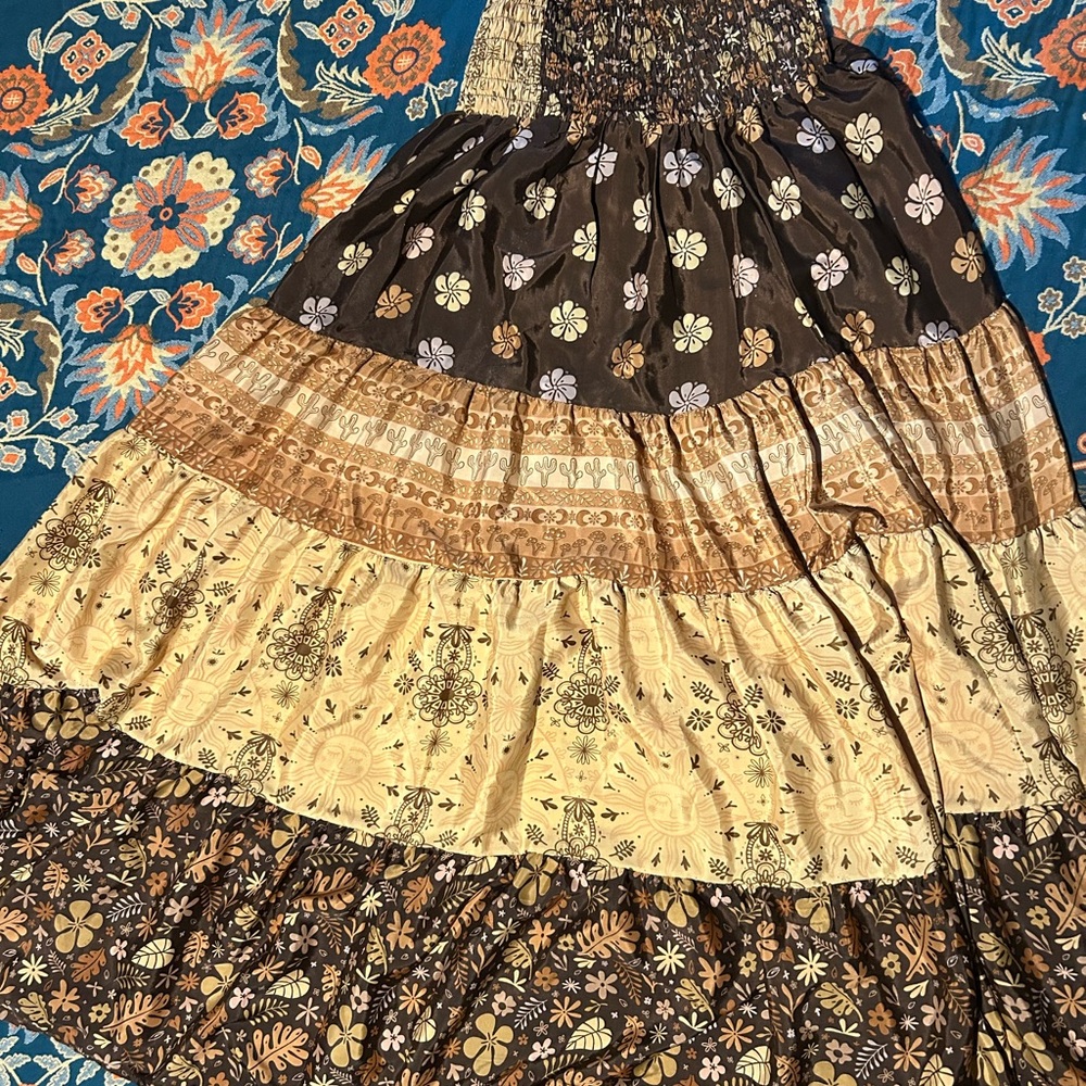 Boho Desert Solstice Tiered Maxi Skirt | Sun Moon Hippie Bohemian Cottagecore